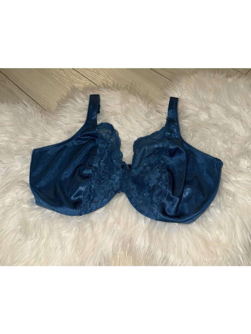 Vintage Vtg Lilyette 441 Minimizer Bra Lace Unlined Underwire Womens 38DD Blue